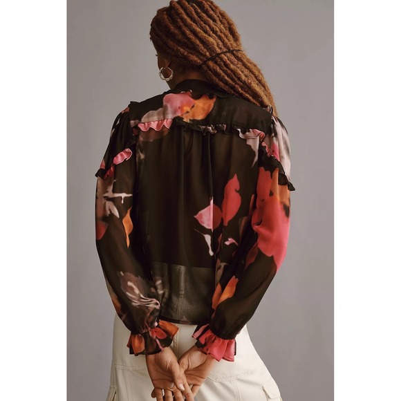 Hutch  • Bianca Button Front Chiffon Blouse Sz Small Romantic Pink Watercolor - Picture 3 of 10